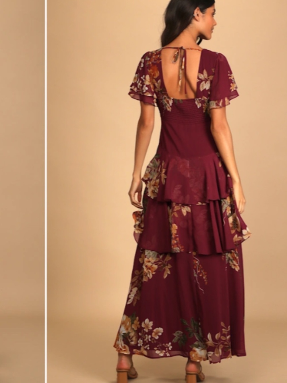 LULU's Floral Sexy Romantic Flowy Elegant Wedding Formal Event Ruffles Maxi - Picture 6 of 7